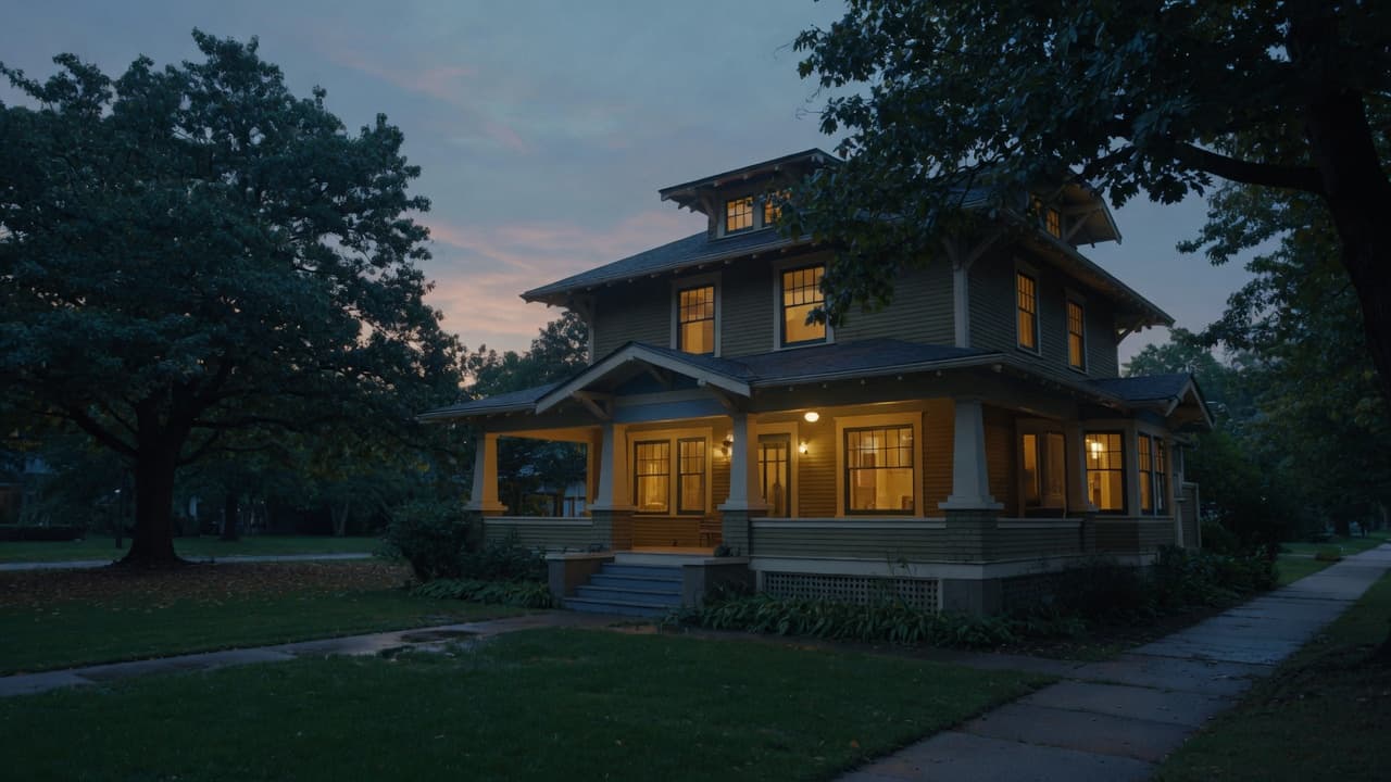 Craftsman house at dusk